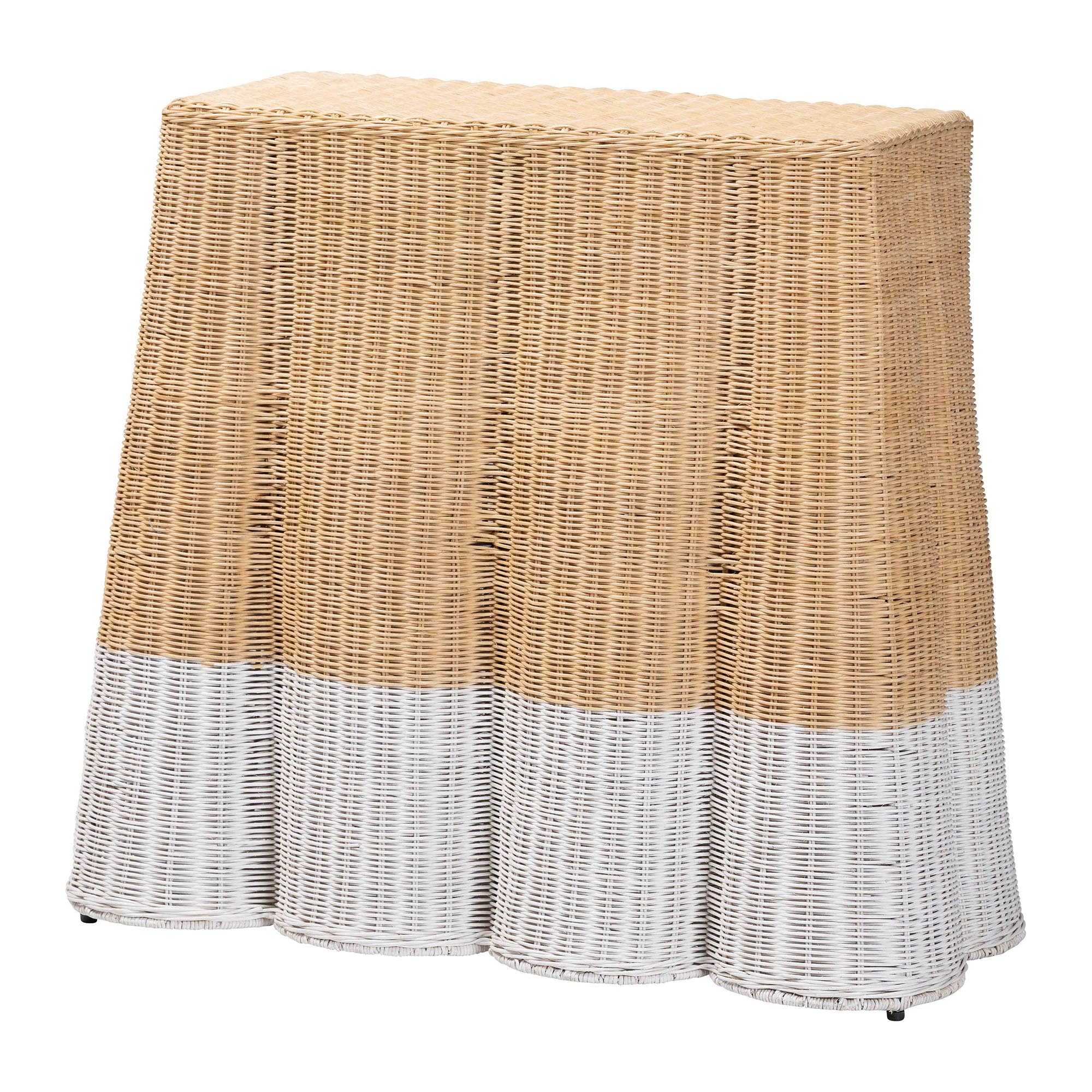 bali & pari Palm Scallop Natural Rattan Console Table - Handwoven Wicker Accent Table, Coastal & Boho Decor, Rectangle 36", Two-Tone White/Natural